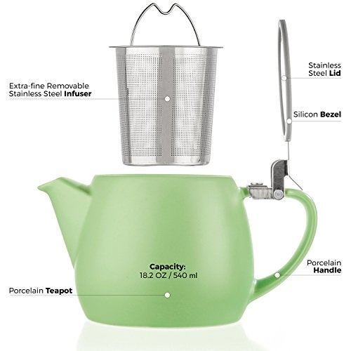 Tealyra - Pluto Porcelain Small Teapot Lime - 18.2-ounce (1-2 cups) - Matte Finish - Stainless Steel Lid and Extra-Fine Infuser To Brew Loose Leaf Tea - 540ml - Image 5
