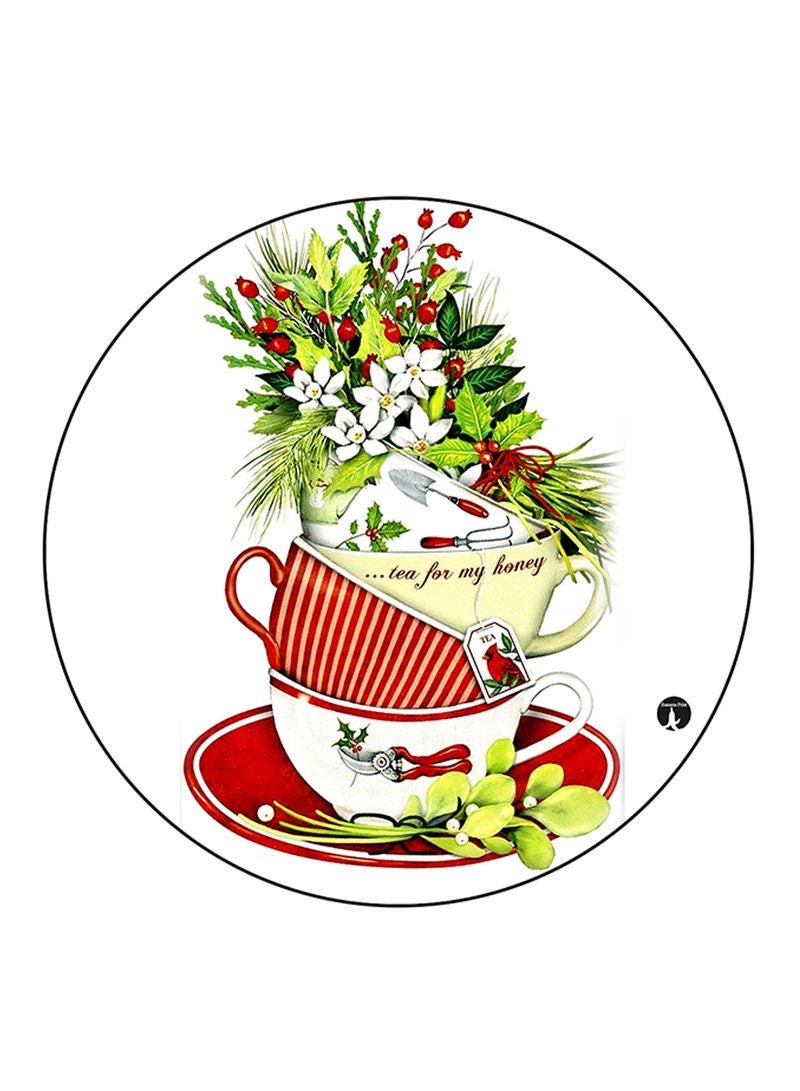 RKN Tea Cups Printed Mouse Pad Round  Multicolour