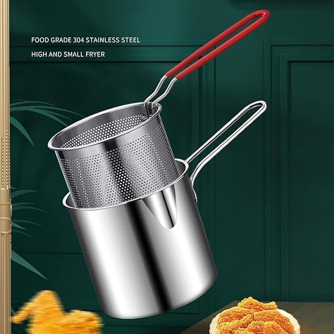 DMDENT 1200ml Stainless Steel Deep Frying Pot with Basket - Mini Oil Fryer for French Fries, Shrimp, Fish, Chicken Wings, and More (Silver) - Image 5