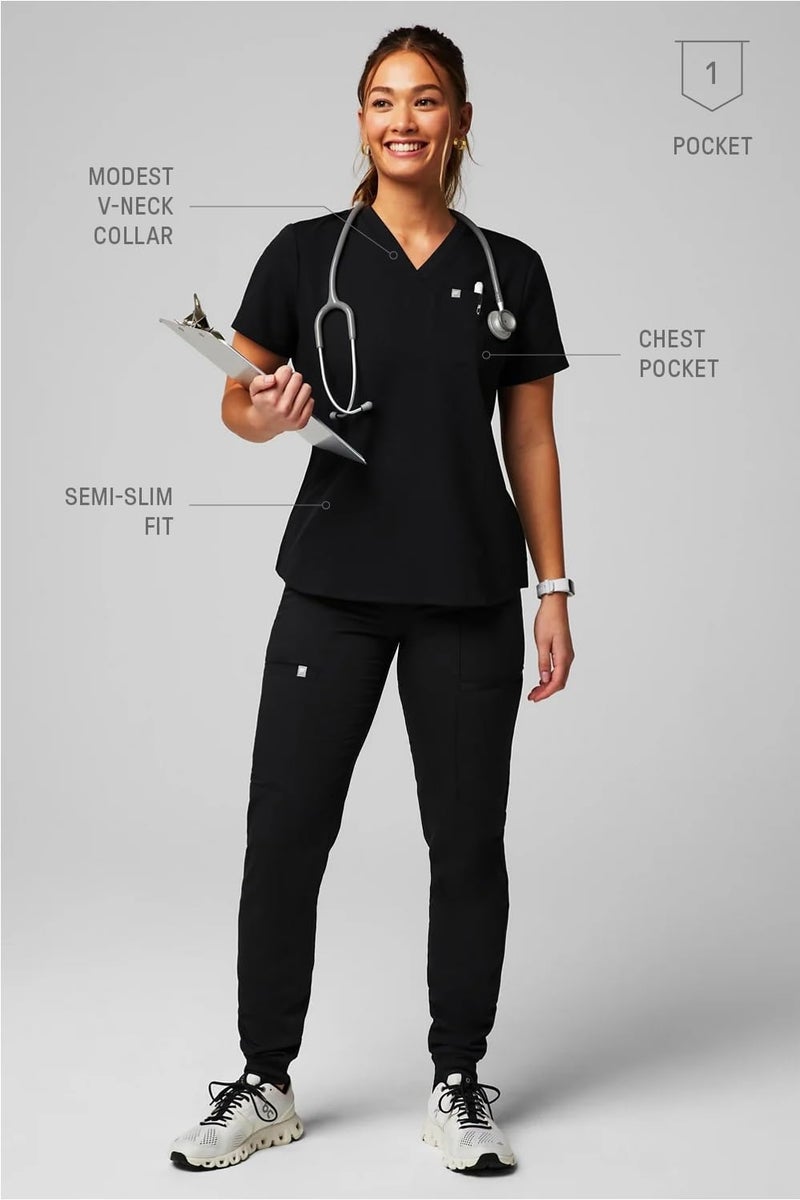 Fabletics Women's Vital 1-Pocket Scrub Top - MotionTech, Wrinkle-Resist, Chest Pocket, Anti-Shrink, Semi-Slim Fit, L, Black - Image 5