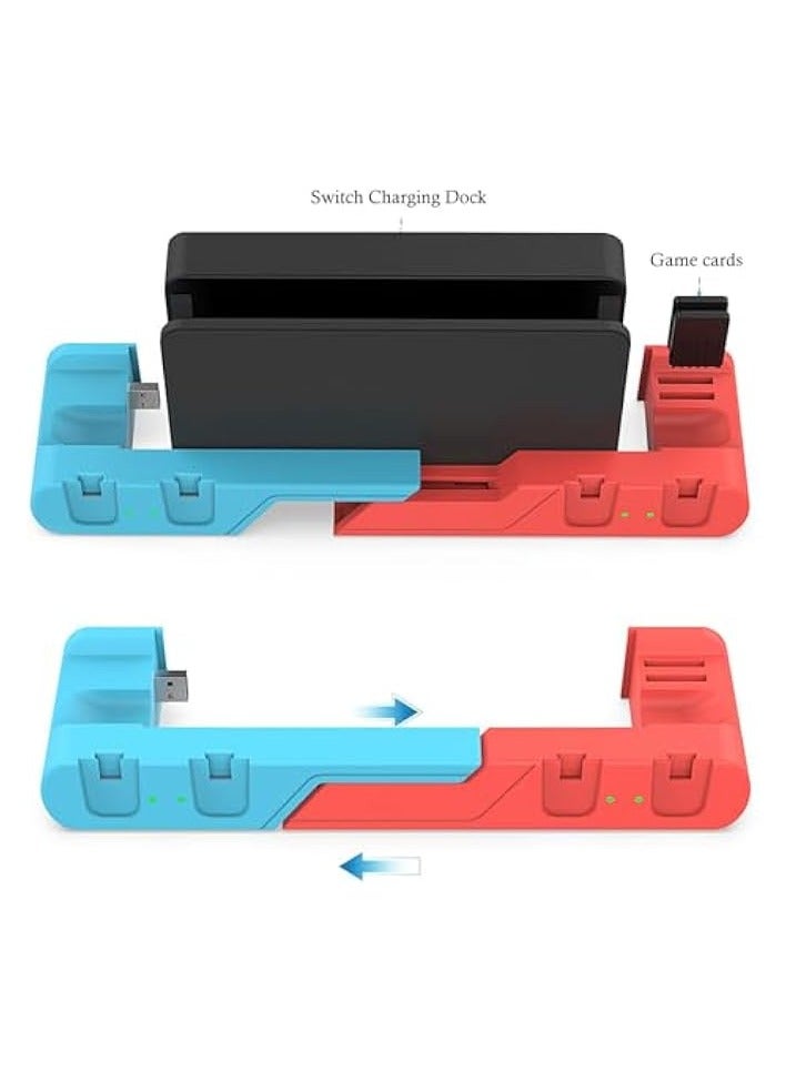 بروماس قاعدة شحن لوحدة تحكم نينتندو سويتش جويكون، شاحن وحدة تحكم سويتش مع شاشة عرض الطاقة، قاعدة شحن سريعة مع فتحتين لتخزين بطاقة الألعاب. - Image 2