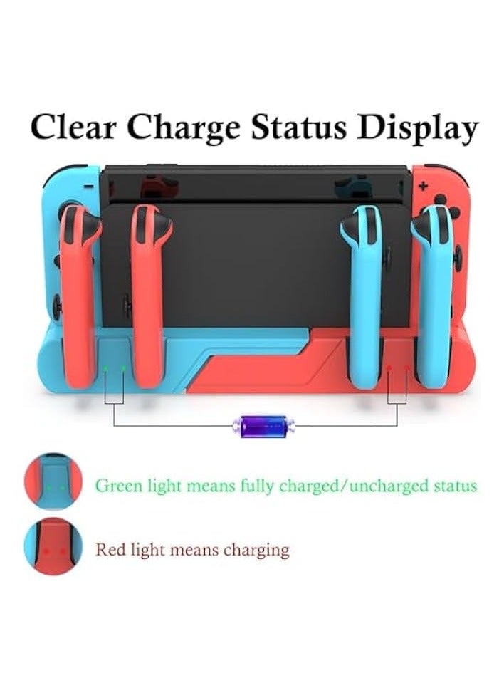 بروماس قاعدة شحن لوحدة تحكم نينتندو سويتش جويكون، شاحن وحدة تحكم سويتش مع شاشة عرض الطاقة، قاعدة شحن سريعة مع فتحتين لتخزين بطاقة الألعاب. - Image 3