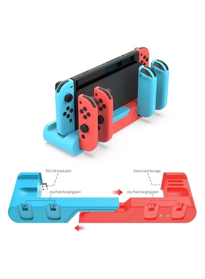 بروماس قاعدة شحن لوحدة تحكم نينتندو سويتش جويكون، شاحن وحدة تحكم سويتش مع شاشة عرض الطاقة، قاعدة شحن سريعة مع فتحتين لتخزين بطاقة الألعاب. - Image 5