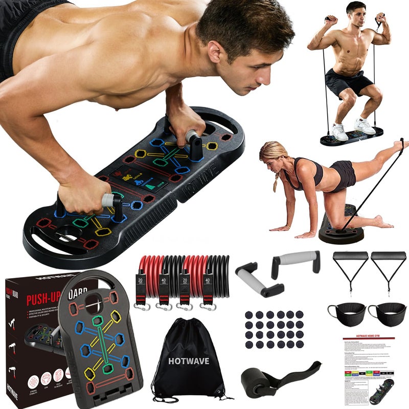 Hot Wave Hotwave 20 in 1 Push Up Board with Resistance Bands, Push Up Bar Fitness,Pushups Handle For Floor.Portable Home Gym Workout Equipment for Men and Women,Patent Pending - Image 1