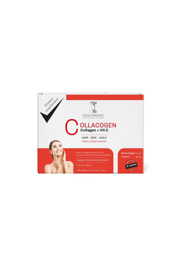 IGEA PHARMA Collacogen & Vit C Strawberry 30 Sachets 312 GM - With Natural Strawberry Flavour  - Image 1