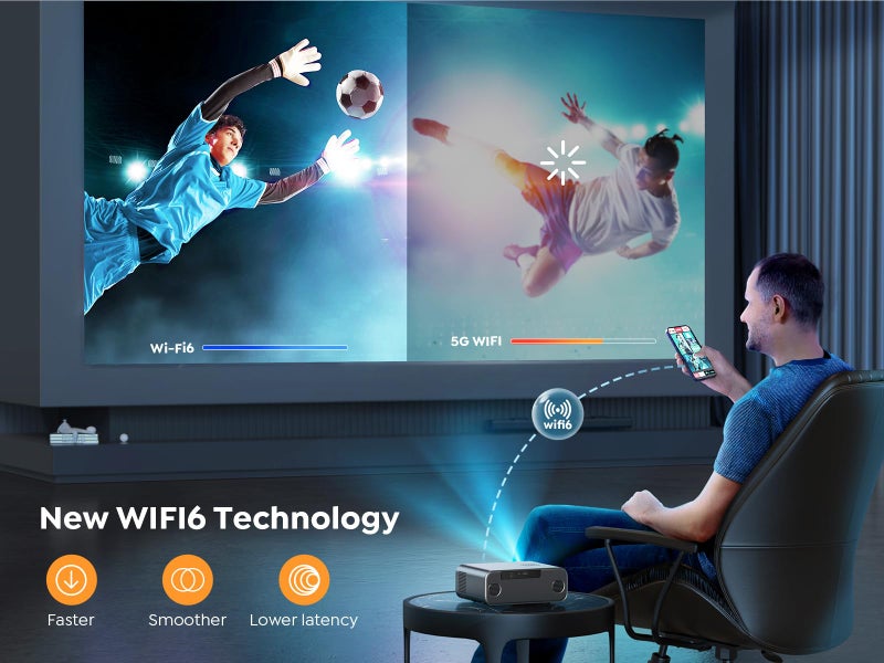 Yaber [Auto Focus/4K Support] Projector with WiFi 6 and Bluetooth 5.2, YABER Pro V9 Native 1080P Outdoor Movie Projector, Auto 6D Keystone & 50% Zoom, Home Theater Projector for Phone/TV Stick/PC - Image 3
