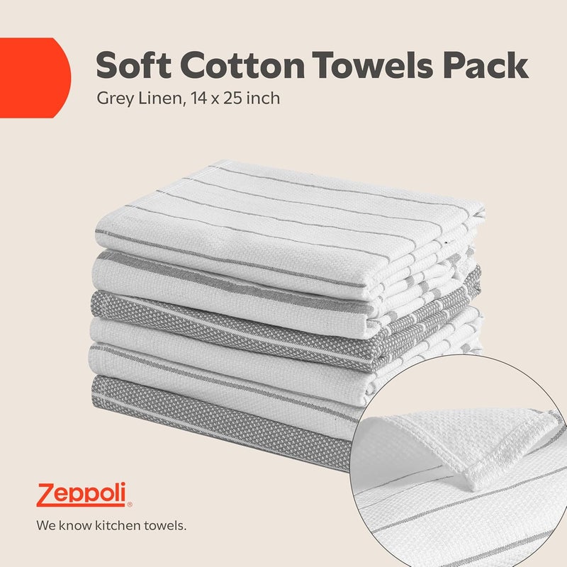 Zeppoli Classic Kitchen Towels  6 Pack 100 Natural Cotton Towel Set Reusable Wash Cloths Absorbent Dish Towels Machine Washable Hand Towels Kitchen Essentials 20 x 28  Gray VAR - Image 2