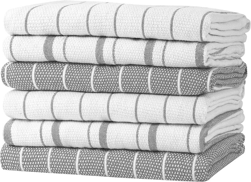 Zeppoli Classic Kitchen Towels  6 Pack 100 Natural Cotton Towel Set Reusable Wash Cloths Absorbent Dish Towels Machine Washable Hand Towels Kitchen Essentials 20 x 28  Gray VAR - Image 1