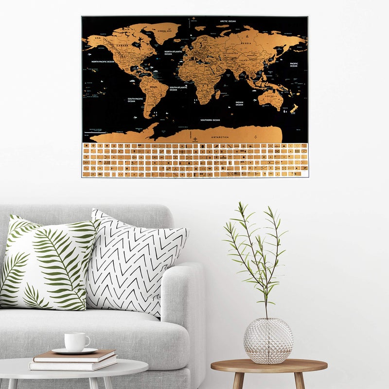 SCS Direct Scratch Off World and USA Travel Map XL Poster w Precision Scratch Tools 33" x 23" â€“197 Countries/Flags w Detailed Cartography, Great Wall Decor, Gift - Image 3