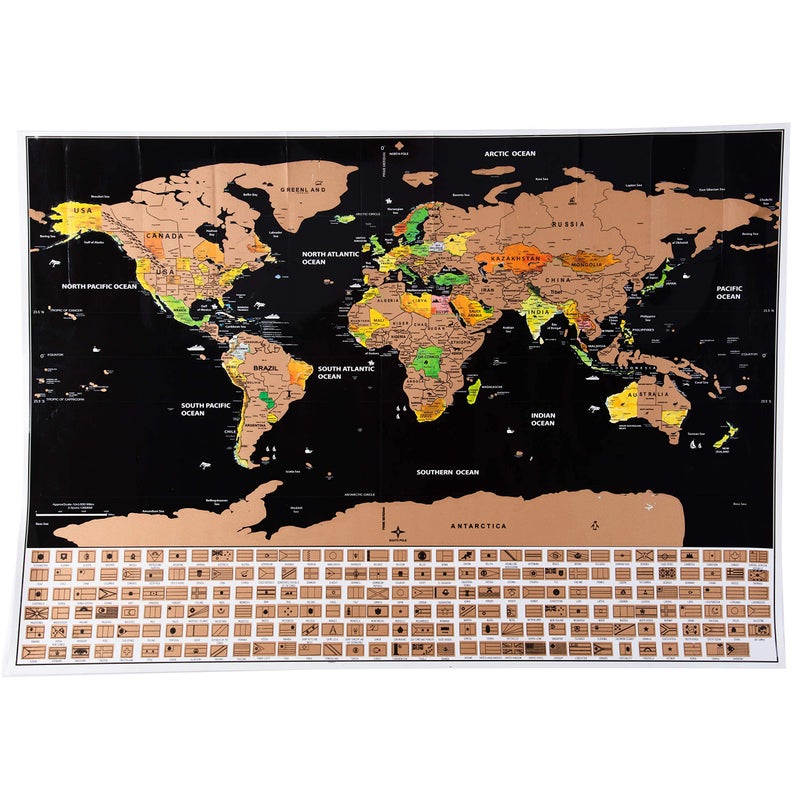 SCS Direct Scratch Off World and USA Travel Map XL Poster w Precision Scratch Tools 33" x 23" â€“197 Countries/Flags w Detailed Cartography, Great Wall Decor, Gift - Image 1