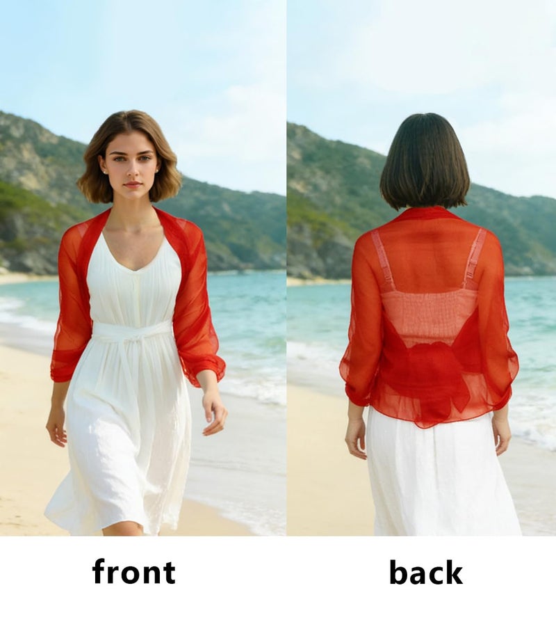 SRLLBBY Chiffon Shawls and Wrapsï¼ŒLightweight Soft Summer Silky Scarf for Wedding Evening Dresses Dating Prom Travel Beach Ball (Red) - Image 4