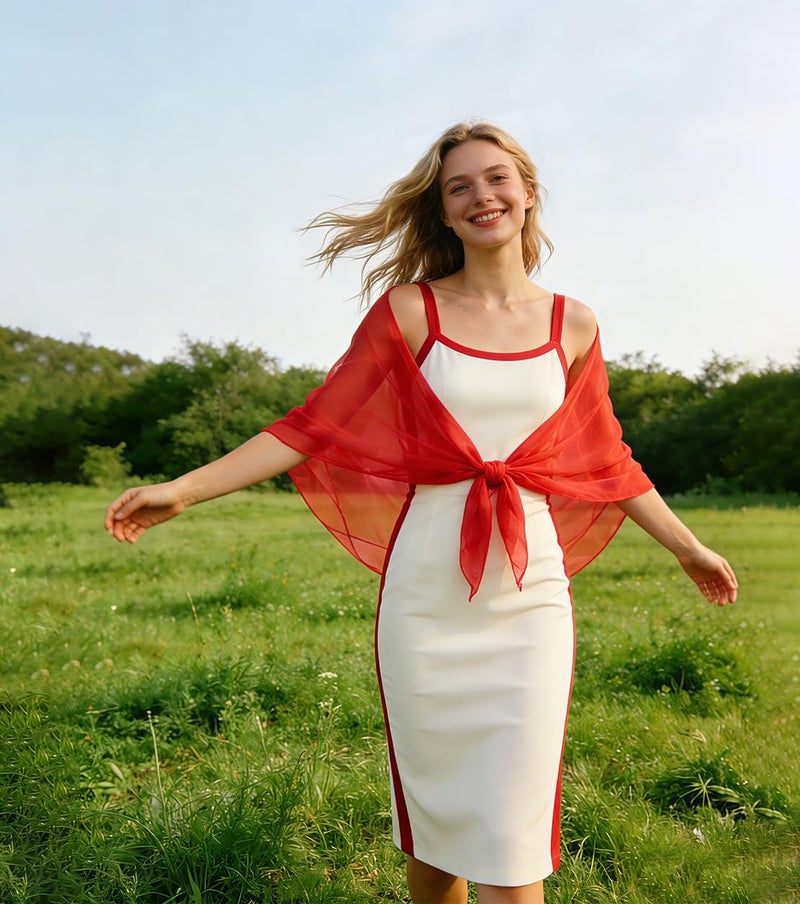 SRLLBBY Chiffon Shawls and Wrapsï¼ŒLightweight Soft Summer Silky Scarf for Wedding Evening Dresses Dating Prom Travel Beach Ball (Red) - Image 3