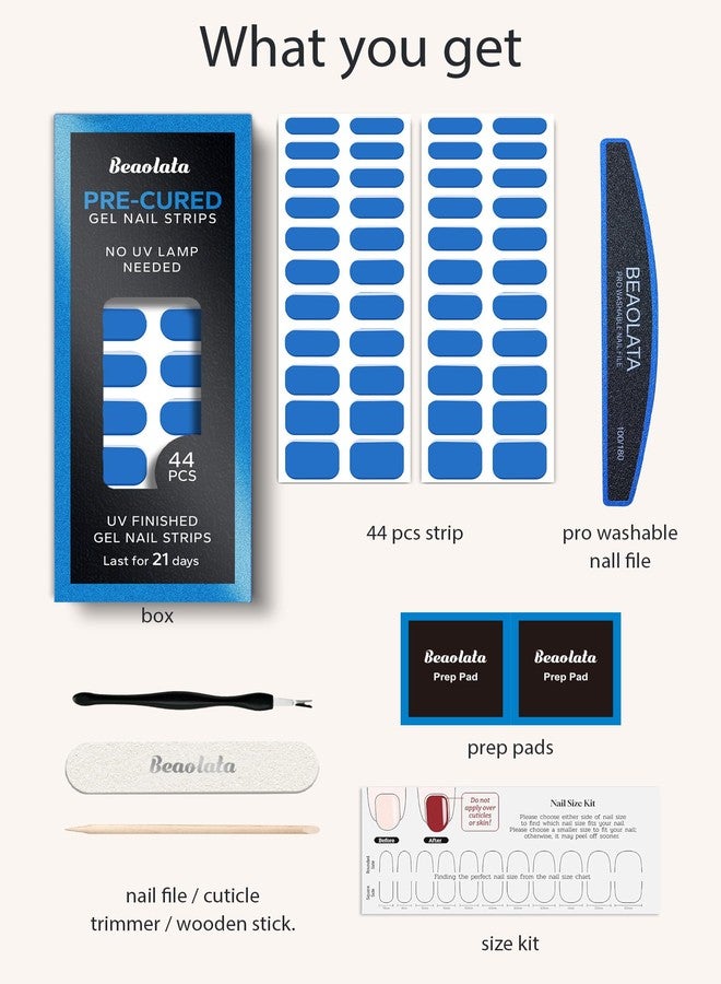 Beaolata Real Gel Nail Strips (No UV Light Needed) - 44Pcs Salon Quality Nail Stickers - Long Lasting Polish Wraps for Women, Easy Apply & Remove (Ocean Blue) - Image 5