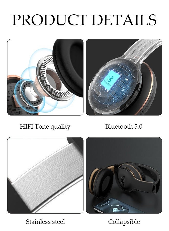 DUNISO Wireless Headphones Bluetooth 5.0 Headset Over Ear HiFi Stereo Microphone and Soft Earpads for Cellphone PC Home Office - Image 2