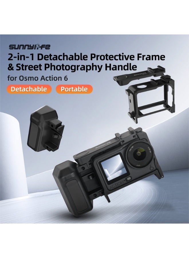 سني لايف Sunnylife متوافق مع DJI Action 6، طقم إطار حماية مع مقبض للتصوير في الشارع، تصميم 2 في 1 قابل للفصل، نظام تركيب سريع، وزن خفيف 57 جم، منفذ Cold Shoe، قفص كاميرا رياضية - Image 2