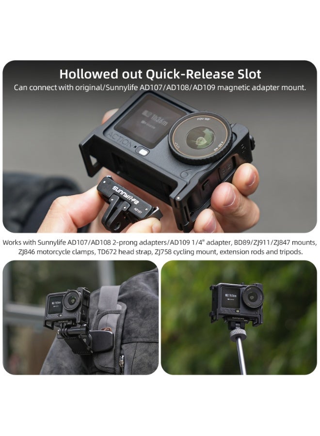 سني لايف Sunnylife متوافق مع DJI Action 6، طقم إطار حماية مع مقبض للتصوير في الشارع، تصميم 2 في 1 قابل للفصل، نظام تركيب سريع، وزن خفيف 57 جم، منفذ Cold Shoe، قفص كاميرا رياضية - Image 4