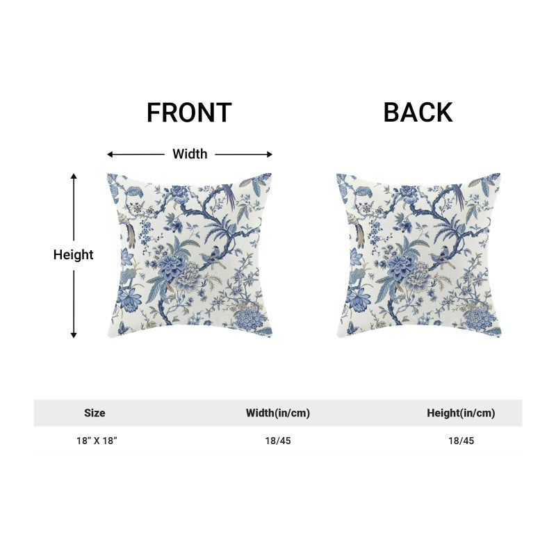 Giopamgo Chinoiserie Spring Pillow Covers 18X18 Set Of 2  Vintage Bule Birds Flowers Farmhouse Decorations Throw Pillow Covers Blue And White Outdoor Decorative Linen Cushion Case For Couch Sofa Home - Image 4