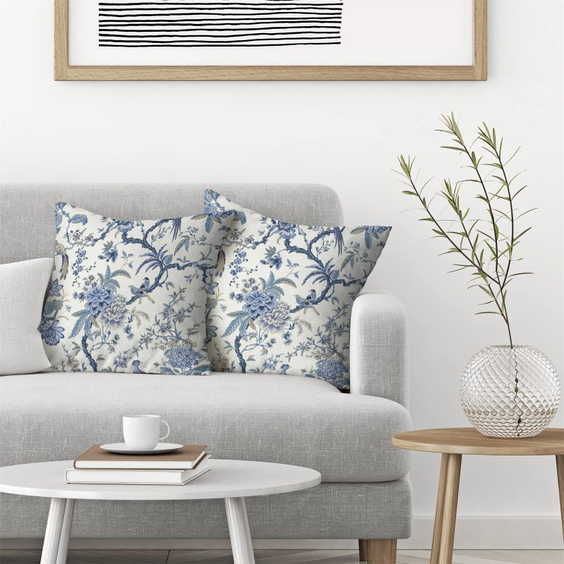 Giopamgo Chinoiserie Spring Pillow Covers 18X18 Set Of 2  Vintage Bule Birds Flowers Farmhouse Decorations Throw Pillow Covers Blue And White Outdoor Decorative Linen Cushion Case For Couch Sofa Home - Image 3