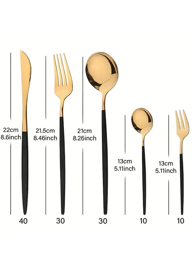 Golden 30 Piece Stainless Steel Cutlery Set Black Handle Service for 6 - Image 3