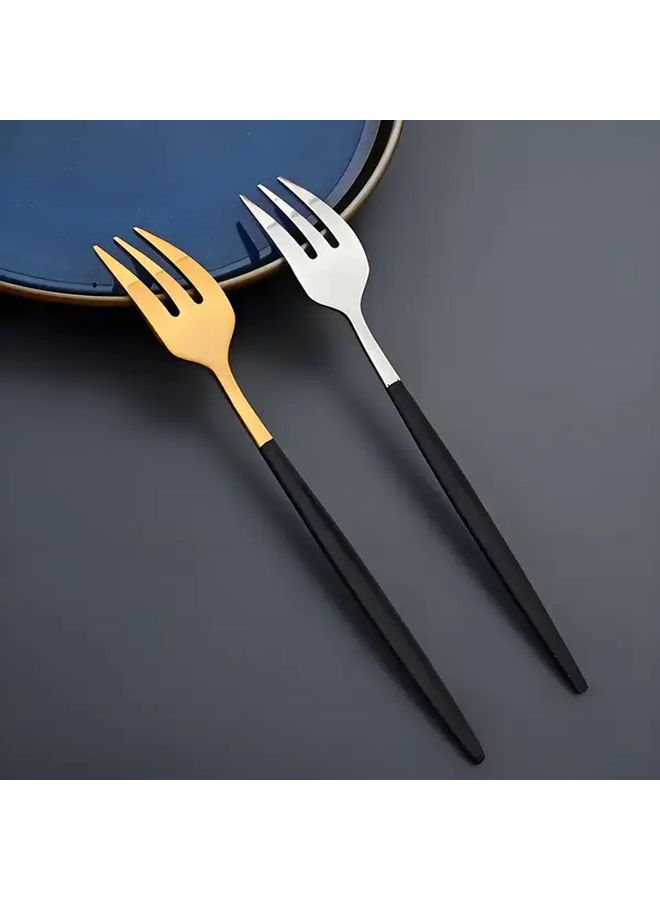 Golden 30 Piece Stainless Steel Cutlery Set Black Handle Service for 6 - Image 4