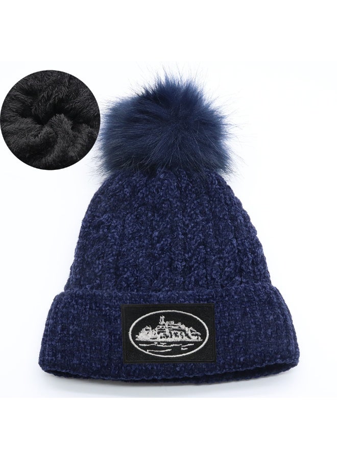 Quiksilver Sherpa-Lined Pom-Pom Beanie - Navy Blue Nautical Winter Beanie for Men & Women