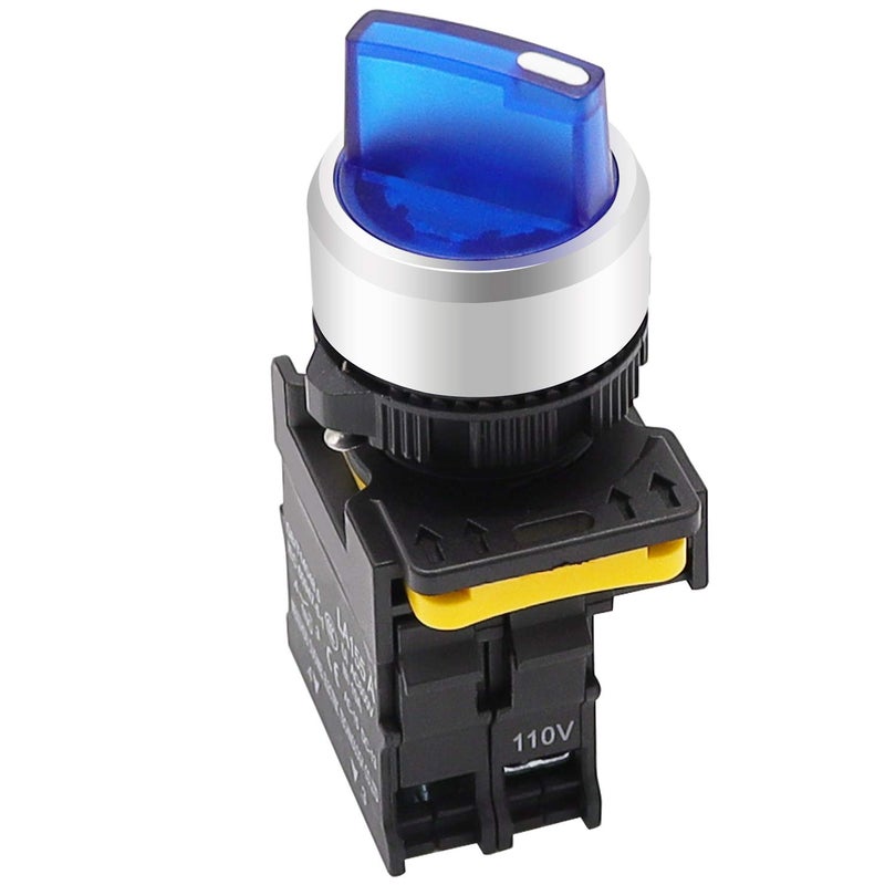 mxuteuk Blue LED Light Voltage 110V-220V 22mm 1 NO 2 Positions Waterproof IP65 Latching Rotary Selector Switch 10A 600V LA155-A1-10XD-B - Image 1