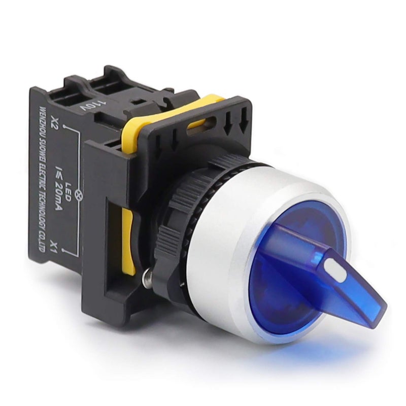 mxuteuk Blue LED Light Voltage 110V-220V 22mm 1 NO 2 Positions Waterproof IP65 Latching Rotary Selector Switch 10A 600V LA155-A1-10XD-B - Image 2
