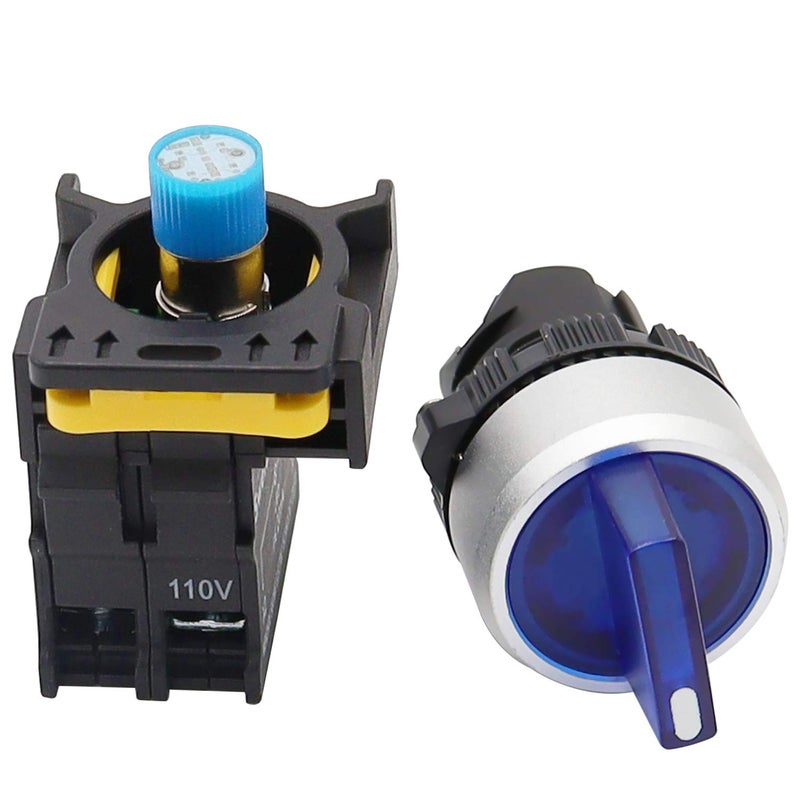 mxuteuk Blue LED Light Voltage 110V-220V 22mm 1 NO 2 Positions Waterproof IP65 Latching Rotary Selector Switch 10A 600V LA155-A1-10XD-B - Image 3