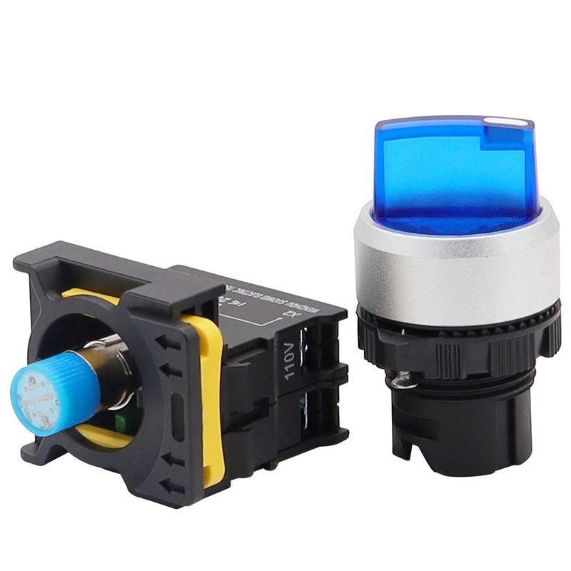 mxuteuk Blue LED Light Voltage 110V-220V 22mm 1 NO 2 Positions Waterproof IP65 Latching Rotary Selector Switch 10A 600V LA155-A1-10XD-B - Image 4