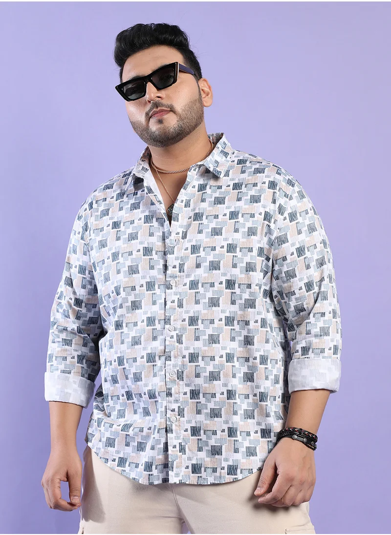 انستافاب بلس Instafab Plus Men's Blue Abstract Geometric Shirt For Casual Wear | Spread Collar | Long Sleeve | Button Closure | Cotton Shirt Crafted With Comfort Fit For Everyday Wear