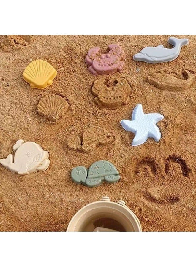 GGEROU 8Pcs Silicone Beach Toys with Portable Beach Bag Kids Sand Toys Set Travel Friendly Beach Toys Set for Boys Girls Beach Bucket Set with Sand Toy Molds Summer Outdoor Toys Pink  - Image 4