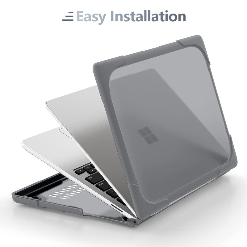 Batianda Heavy Duty Case for 13.5" Microsoft Surface Laptop 5 4/3 with Metal Palm Rest,Shockproof Protective Cover with Fold Kickstand for Enhanced Durability & Keyboard Cover Screen Protector, Gray - Image 4