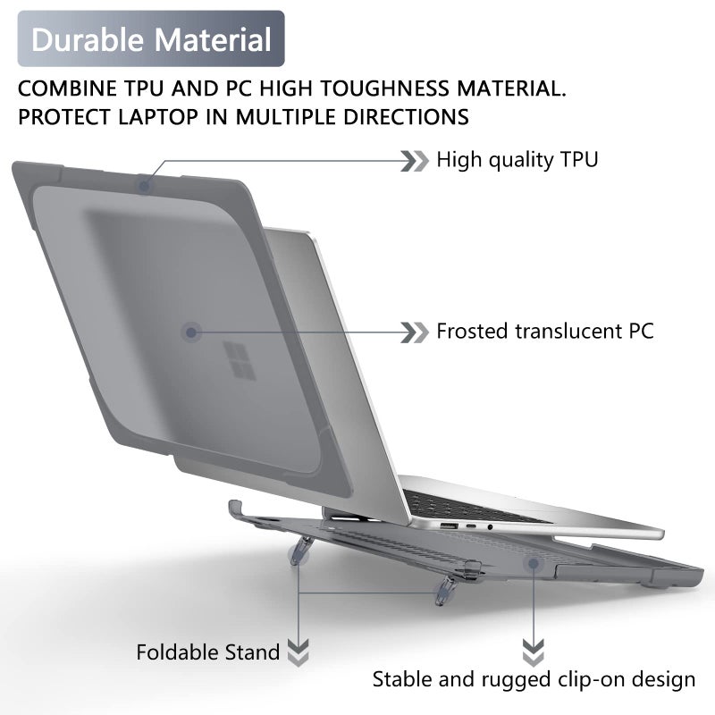 Batianda Heavy Duty Case for 13.5" Microsoft Surface Laptop 5 4/3 with Metal Palm Rest,Shockproof Protective Cover with Fold Kickstand for Enhanced Durability & Keyboard Cover Screen Protector, Gray - Image 2