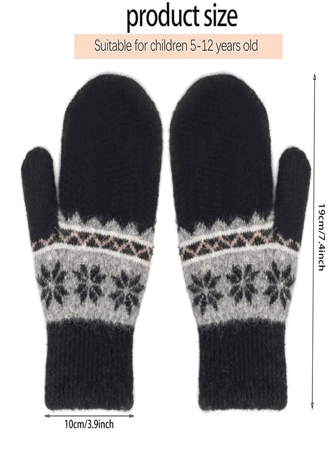 Mealah Kids-Winter-Knit-Mittens Boys-Girls Outdoor-Warm-Soft Snowflakes-Gloves Stretchy for 5-10Years Kids - Image 2