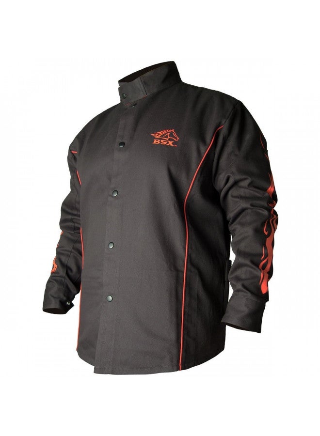 REVCO Revco BLACK STALLION BSX® FR Welding Jacket - Black w/Red Flames - MEDIUM 