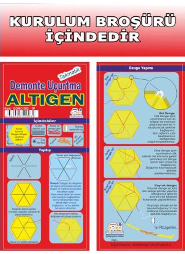 Gülen Uçurtma - Laughing Kite / D-Mount Nylon Hexagonal Kite Making Set - With Plastic Slats (Medium Size) - Image 1