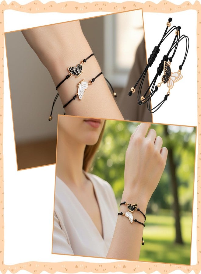 Larrel 2PCS Butterfly Friendship Bracelet, Butterfly Matching Bracelets, Butterflies Couple Bracelets, Adjustable Strand Best Friends Bracelet for Women, Jewelry Gifts for Couples and Friend (Black + White) - Image 3