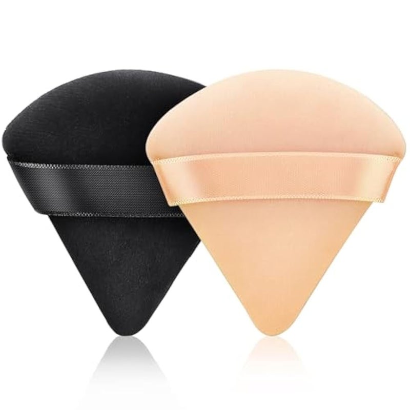 FUIN Triangle Powder Puff, 2 Pcs Makeup Puff, Foundation Blender Velour Setting Powder Puff, Soft Cosmetic Foundation Powder Sponge Cushion Puffs for Loose Powder Wet Dry Makeup Puffs, Black Skin - Image 1