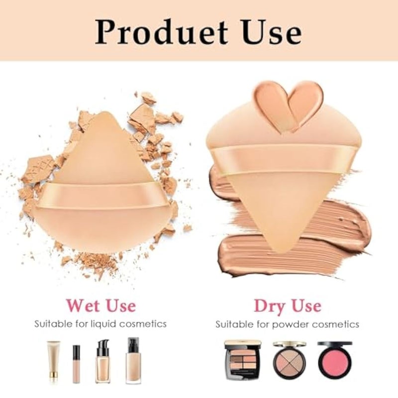 FUIN Triangle Powder Puff, 2 Pcs Makeup Puff, Foundation Blender Velour Setting Powder Puff, Soft Cosmetic Foundation Powder Sponge Cushion Puffs for Loose Powder Wet Dry Makeup Puffs, Black Skin - Image 3