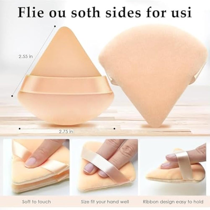 FUIN Triangle Powder Puff, 2 Pcs Makeup Puff, Foundation Blender Velour Setting Powder Puff, Soft Cosmetic Foundation Powder Sponge Cushion Puffs for Loose Powder Wet Dry Makeup Puffs, Black Skin - Image 2