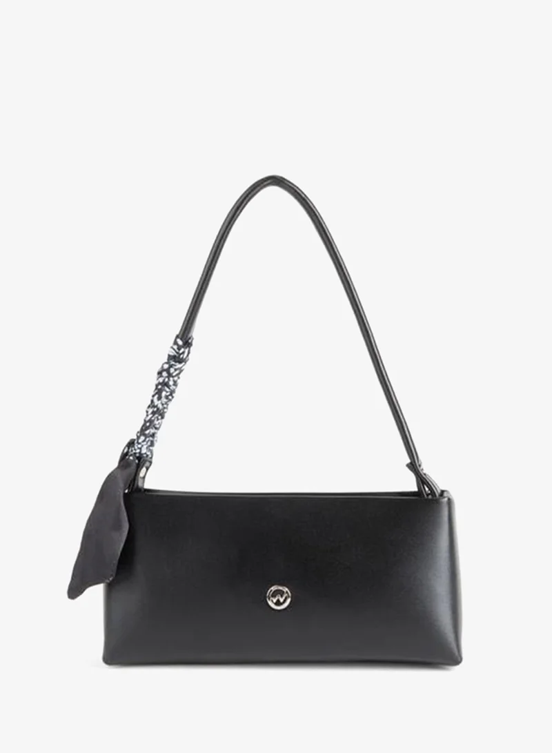 Women's Elegant Black Scarf Gift Faux Leather Bagette Zipper Closure Hand and Shoulder Bag.