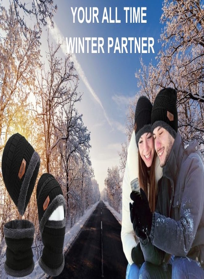 Beanie Cap Neckwarmer Winter Combo for Men Women Skull Slouchy Winter Woolen Knitted Inside Fur Mens Woollen Caps Muffler Scarf Set-Black - Image 5