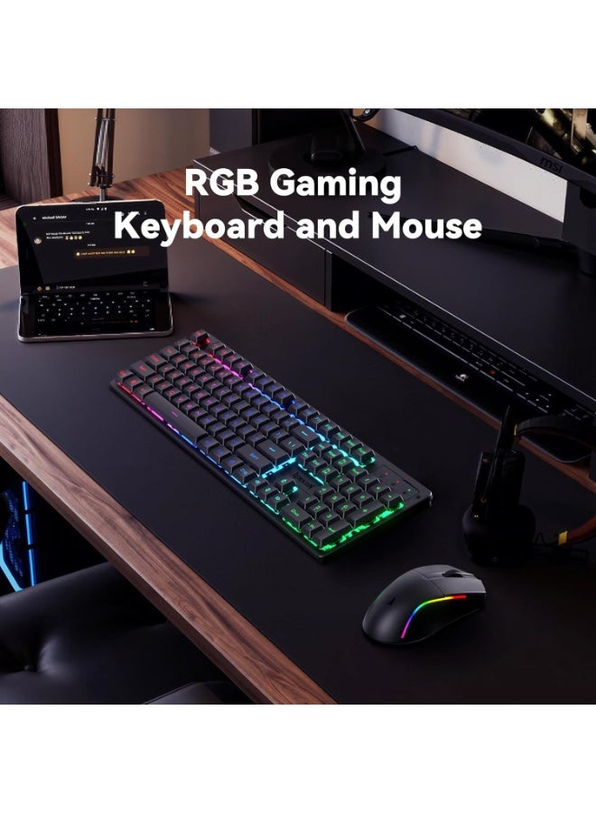 ريدراجون مجموعة لوحة مفاتيح وماوس ووسادة ماوس S107KS لوحة مفاتيح للألعاب، ماوس، وسادة ماوس، لوحة مفاتيح ميكانيكية 104 مفتاح RGB LED، ماوس سلكي 3200 نقطة في البوصة، وسادة ماوس كبيرة لألعاب الكمبيوتر الشخصي - Image 3