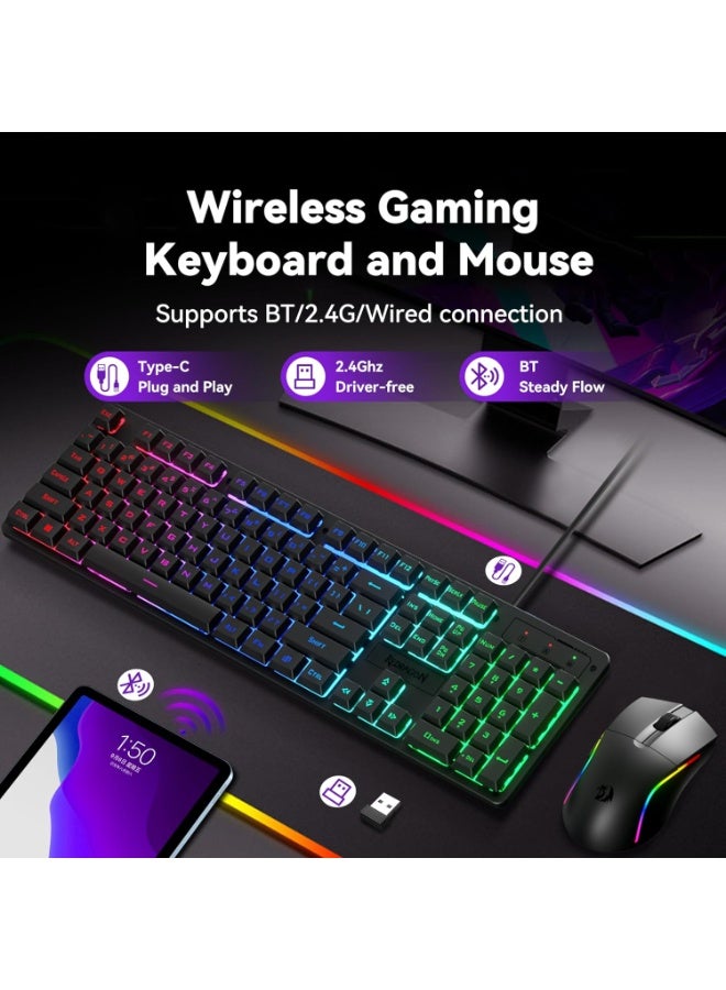 ريدراجون مجموعة لوحة مفاتيح وماوس ووسادة ماوس S107KS لوحة مفاتيح للألعاب، ماوس، وسادة ماوس، لوحة مفاتيح ميكانيكية 104 مفتاح RGB LED، ماوس سلكي 3200 نقطة في البوصة، وسادة ماوس كبيرة لألعاب الكمبيوتر الشخصي - Image 2