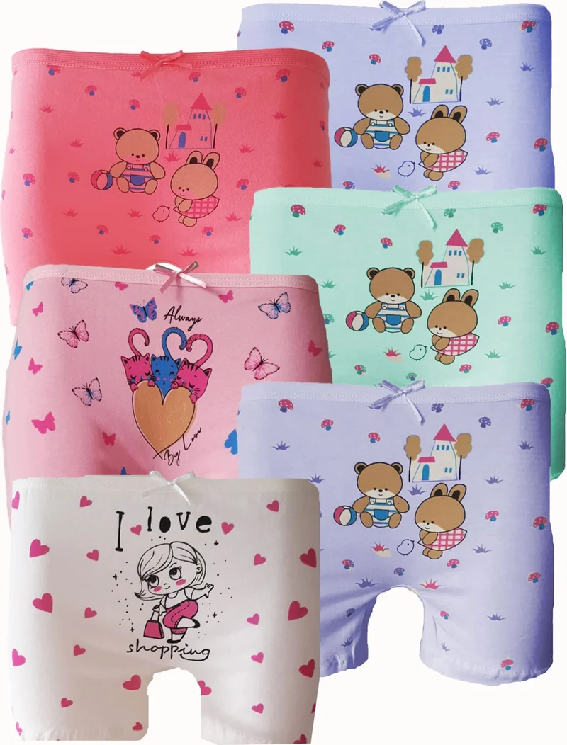 هيبسين راكيب Rival to All 6 Pack Girls' Boxers 100% Cotton Lycra Printed Fun Comfortable