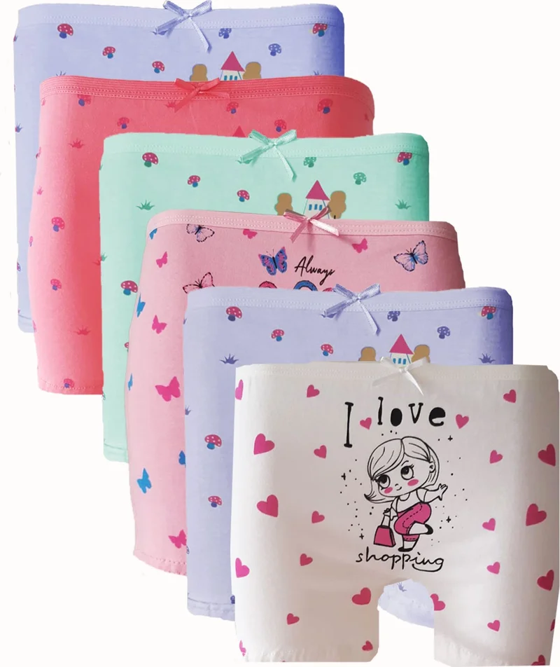 هيبسين راكيب Rival to All 6 Pack Girls' Boxers 100% Cotton Lycra Printed Fun Comfortable