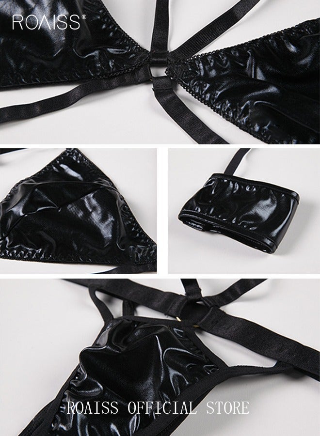 roaiss PU Hollow Out Lingerie for Women - Image 2