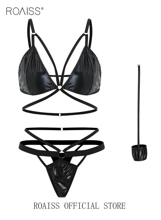 roaiss PU Hollow Out Lingerie for Women - Image 1