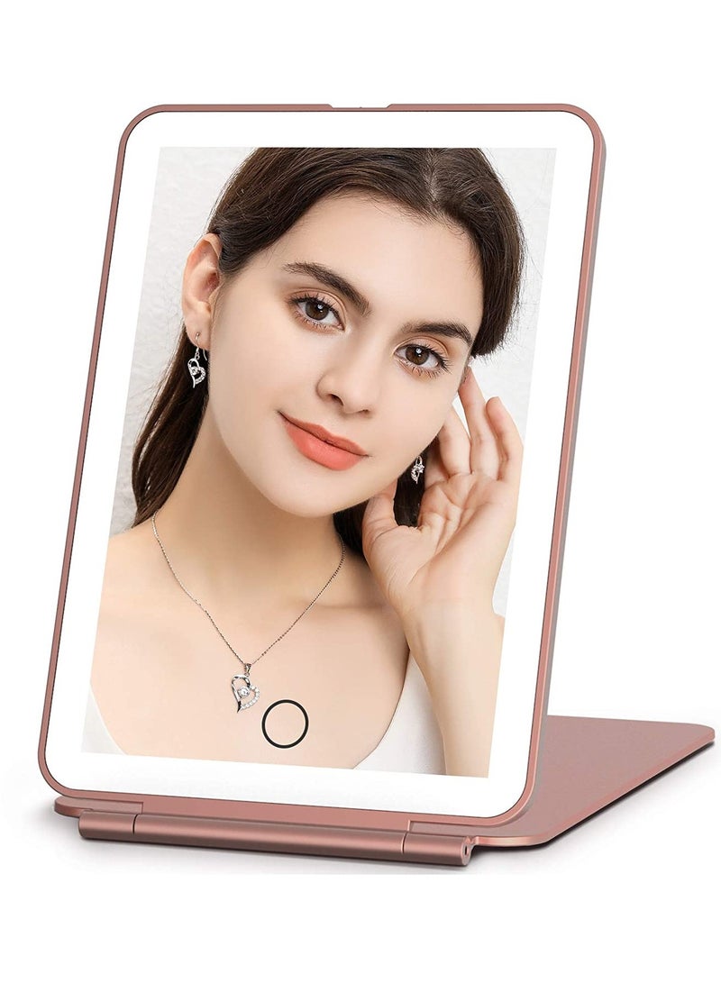 ORiTi Rechargeable Travel Makeup Vanity Mirror with 72 Led Lights, Portable Lighted Makeup Beauty Mirror, 3 Color Lighting, Dimmable Touch Screen, Tabletop LED Folding Cosmetic Mirror with Lights - Image 1