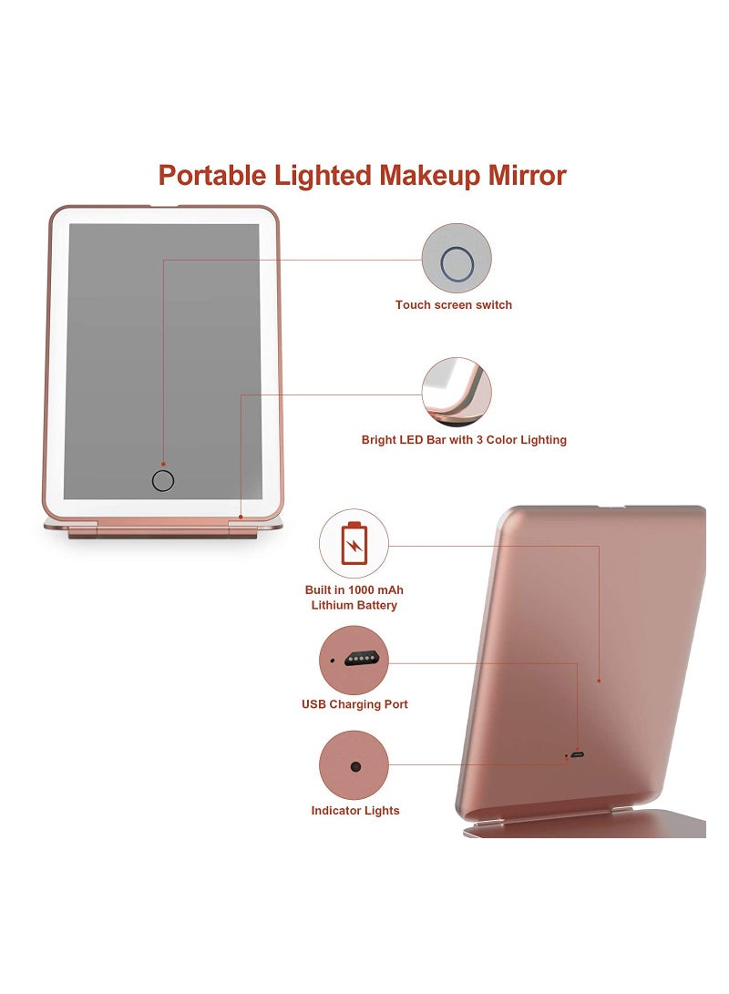 ORiTi Rechargeable Travel Makeup Vanity Mirror with 72 Led Lights, Portable Lighted Makeup Beauty Mirror, 3 Color Lighting, Dimmable Touch Screen, Tabletop LED Folding Cosmetic Mirror with Lights - Image 2